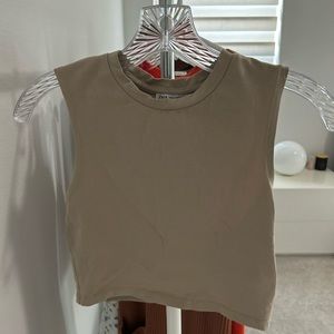 Zara basic sleeveless beige crop top